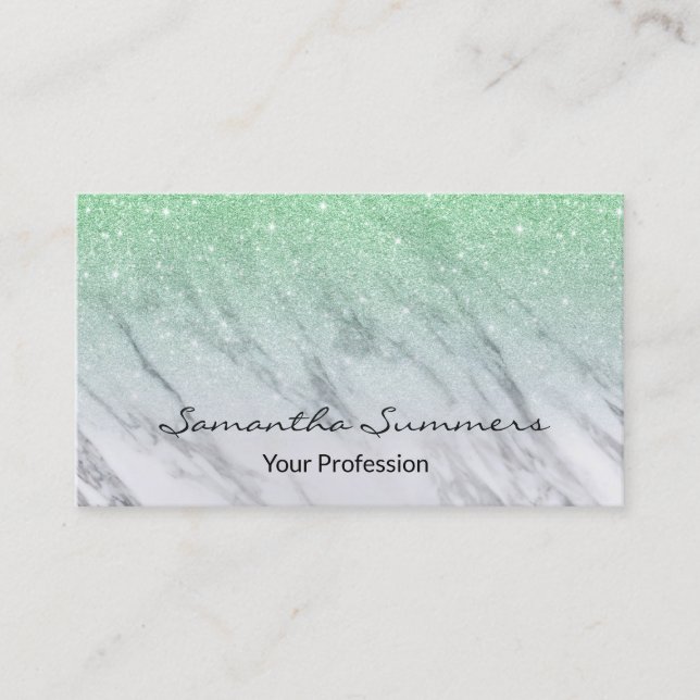 Mint Green Ombre Glitter Marble Customise Glitter Business Card (Front)