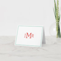 Mint green & Orange Monogram folded Thank You Card