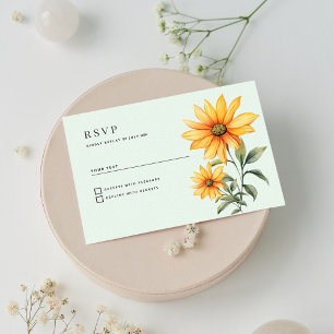 Mint green orange yellow sunflower RSVP Invitation