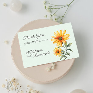 Mint green orange yellow sunflower Thank You Invitation