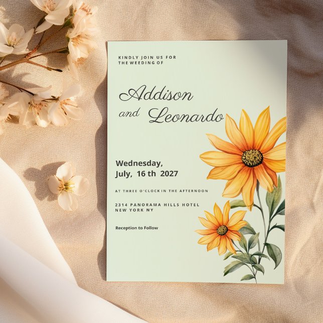 Mint green orange yellow sunflower Wedding Invitation (Mint green orange yellow sunflower Wedding )