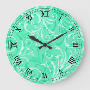 Mint Green Ornamental Round Roman Numerals Clock