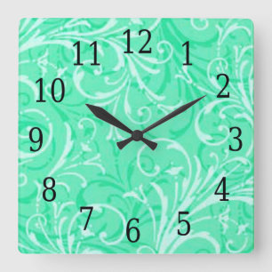 Mint Green Ornamental Square Clock