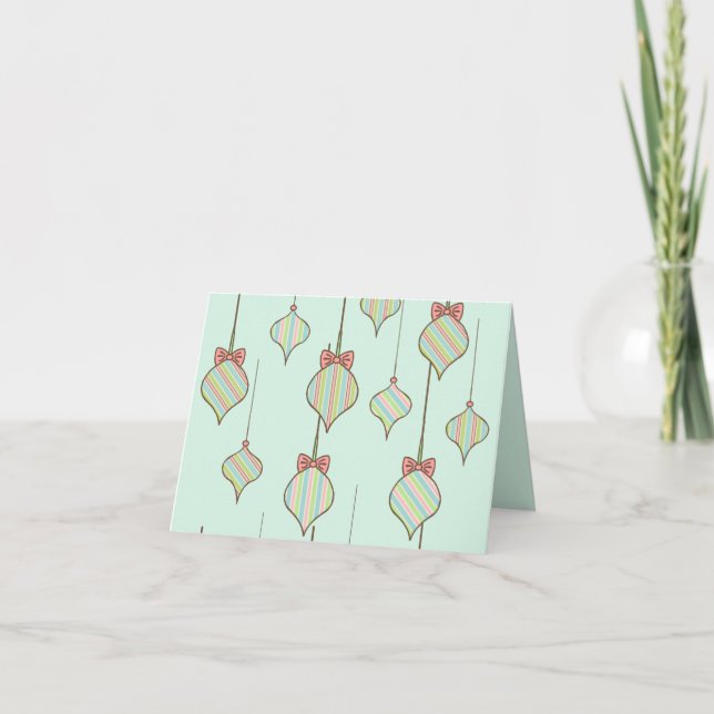 Mint Green Ornaments Christmas Card (Front)