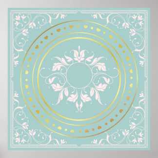 Mint Green Ornate flourish floral  Poster