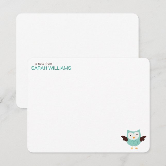 Mint Green Owl Kids Thank You Notes Invitation (Front/Back)