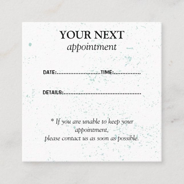 Mint Green Paint Splatter Appointment Reminder Car Card (Front)
