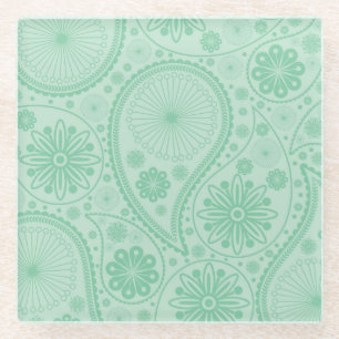 Mint green paisley pattern glass coaster