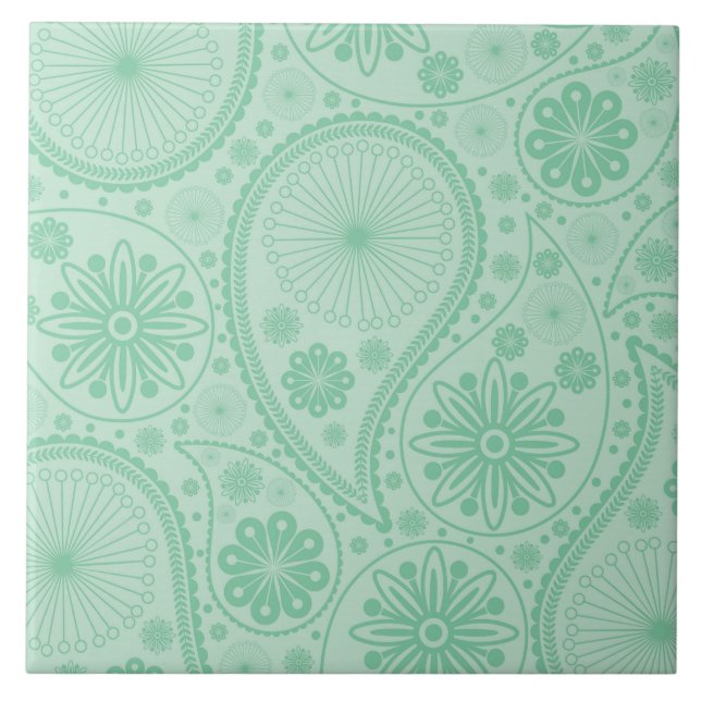 Mint green paisley pattern tile (Front)