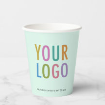 Mint Green Paper Cups Custom Business Logo 8 oz