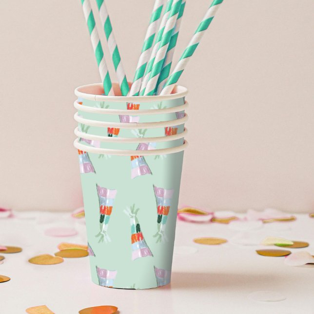 Mint Green Party Hat Birthday Paper Cups (Party hat mint green paper party cups.)