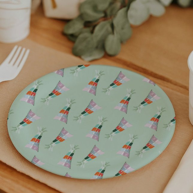 Mint Green Party Hat Birthday Paper Plate (Fox in a Party Hat birthday party paper plates)