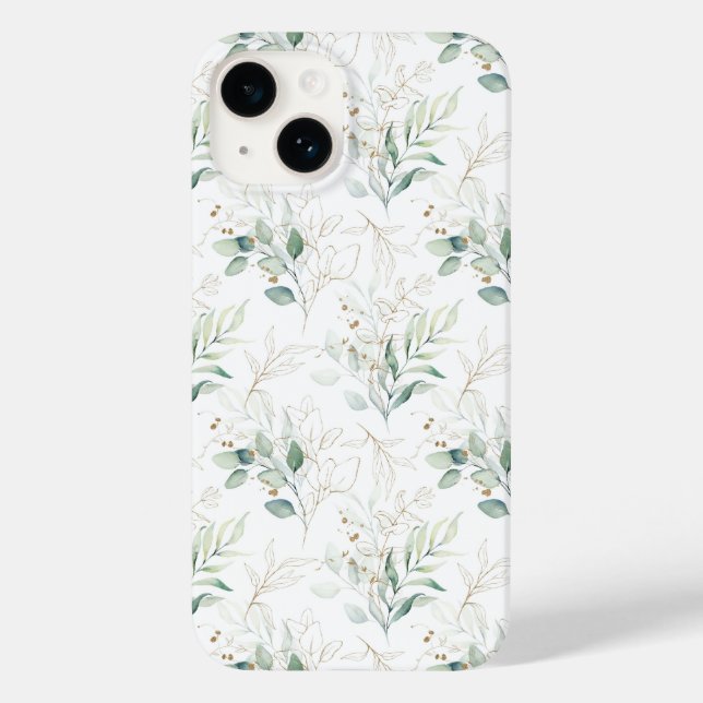 Mint Green Pastel Floral Greenery Pattern Case-Mate iPhone Case (Back)