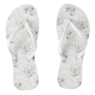 Mint Green Pastel Floral Greenery Pattern Jandals