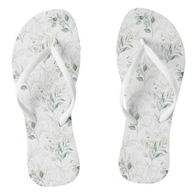 Mint Green Pastel Floral Greenery Pattern Jandals (Footbed)