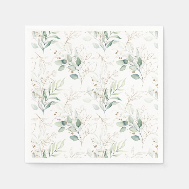 Mint Green Pastel Floral Greenery Pattern Napkin (Front)
