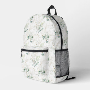 Mint Green Pastel Floral Greenery Pattern Printed Backpack