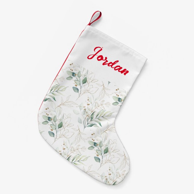 Mint Green Pastel Floral Greenery Pattern Small Christmas Stocking (Front (Hanging))