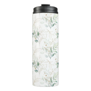 Mint Green Pastel Floral Greenery Pattern Thermal Tumbler