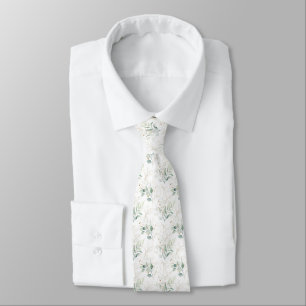Mint Green Pastel Floral Greenery Pattern Tie