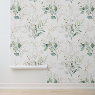 Mint Green Pastel Floral Greenery Pattern Wallpaper