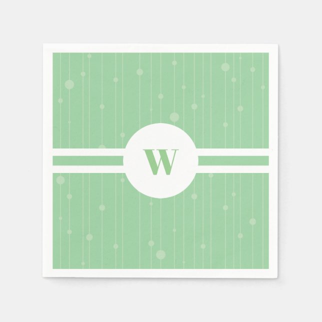 Mint green pattern monogram in round frame napkin (Front)