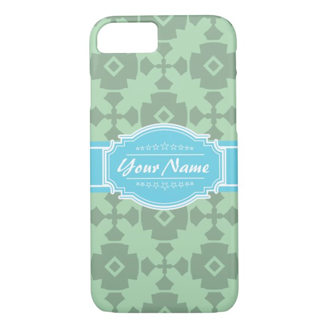Mint Green pattern with Personalised Name Case-Mate iPhone Case (Back)