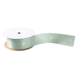 Mint Green Patterned With Love Hearts Satin Ribbon