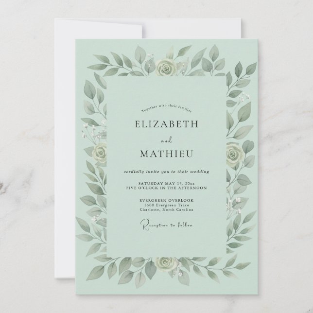 Mint Green Peaceful Foliage Wedding Invitation (Front)