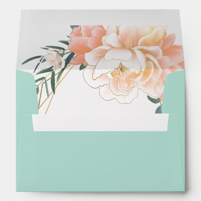 Mint Green Peach Cream Gold Wedding Invitation Envelope (Back (Bottom))