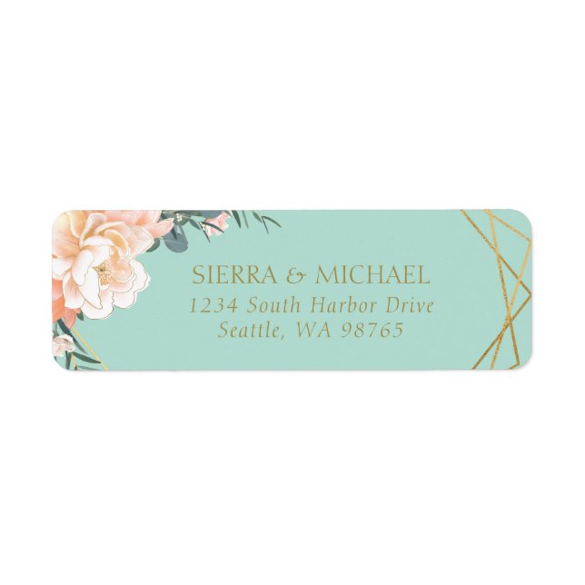 Mint Green Peach Cream Gold Wedding Return Address (Front)