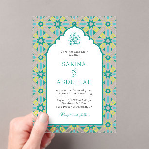Mint Green Persian Mosaic Muslim Wedding Acrylic Invitations