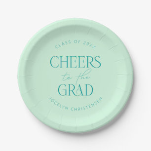 Mint Green Personalised Cheers Grad Party Paper Plate