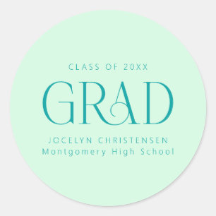 Mint Green Personalised Modern Grad Graduate Classic Round Sticker
