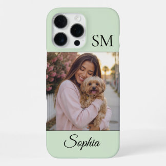 Mint Green Personalised Name Initials One Photo iPhone 16 Pro Max Case