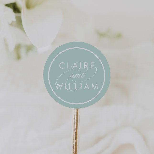 Mint Green Personalised Wedding Classic Round Sticker (Creator Uploaded)