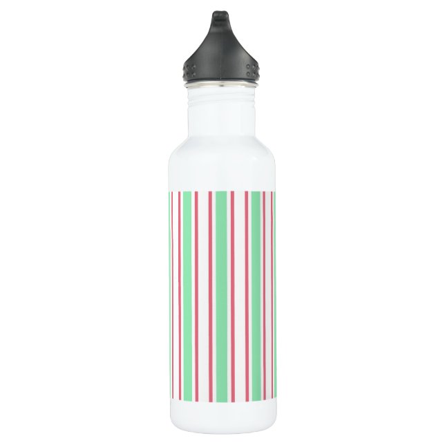 Mint green, pink and white candy stripes 710 ml water bottle (Right)