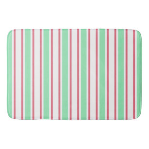 Mint green, pink and white candy stripes bath mat