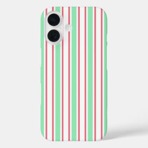Mint green, pink and white candy stripes iPhone 16 case