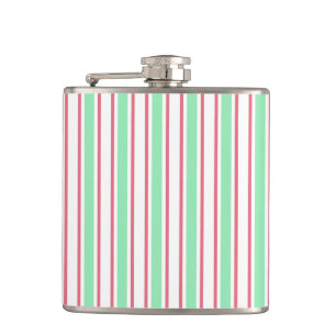 Mint green, pink and white candy stripes hip flask