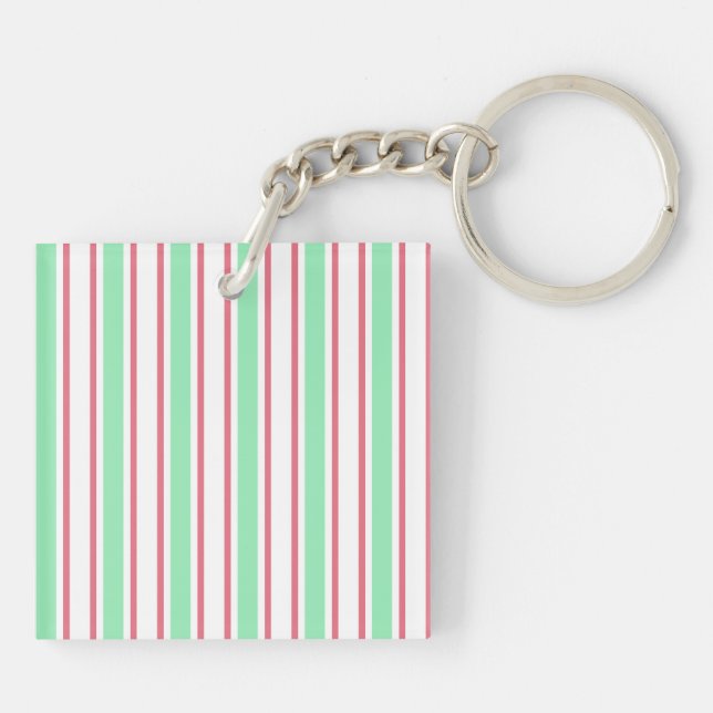 Mint green, pink and white candy stripes key ring (Back)
