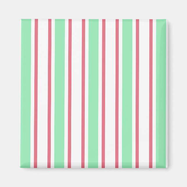 Mint green, pink and white candy stripes magnet (Front)