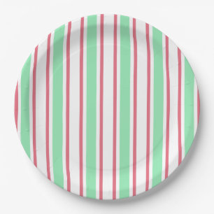 Mint green, pink and white candy stripes paper plate