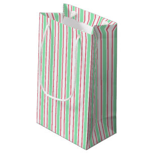 Mint green, pink and white candy stripes small gift bag