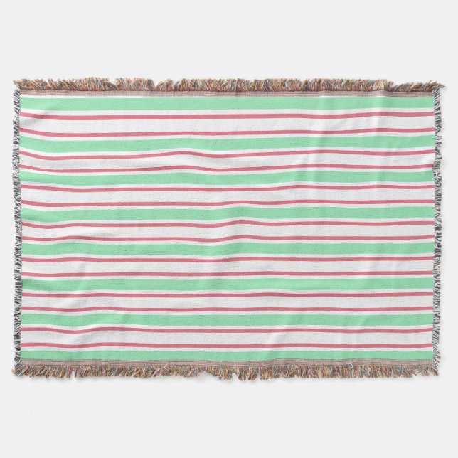 Mint green, pink and white candy stripes throw blanket (Front)