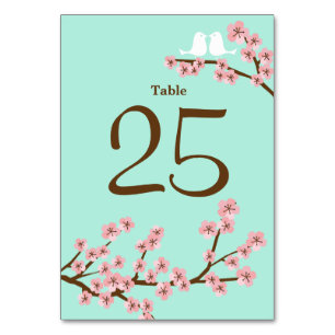 Mint Green & Pink Cherry Blossom Wedding Table Number