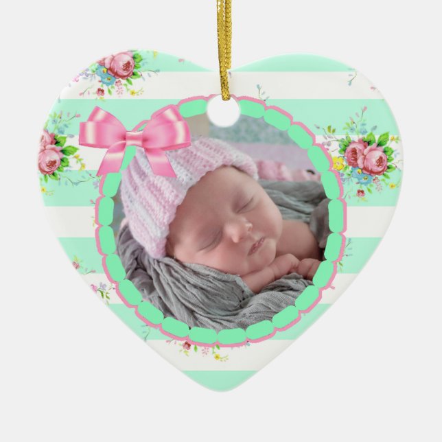 Mint Green & Pink Christmas Keepsake Ornament (Front)