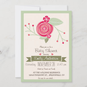 Mint Green & Pink Floral, f Baby Shower Invitation