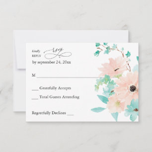 Mint Green & Pink Floral no Meal RSVP
