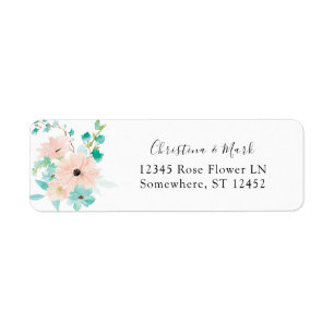 Mint Green & Pink Floral Return Address Label